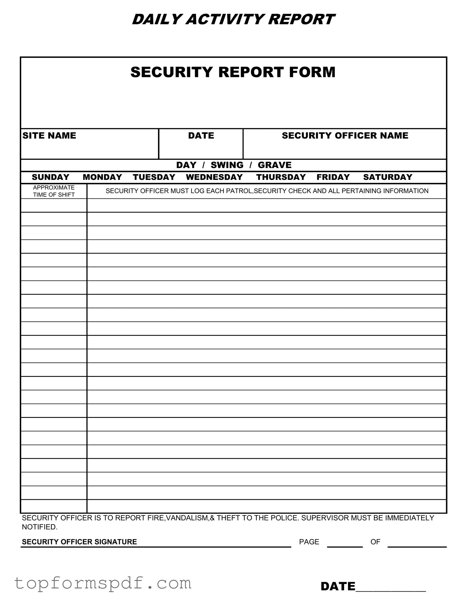 Security Guard Daily Report Sample Template