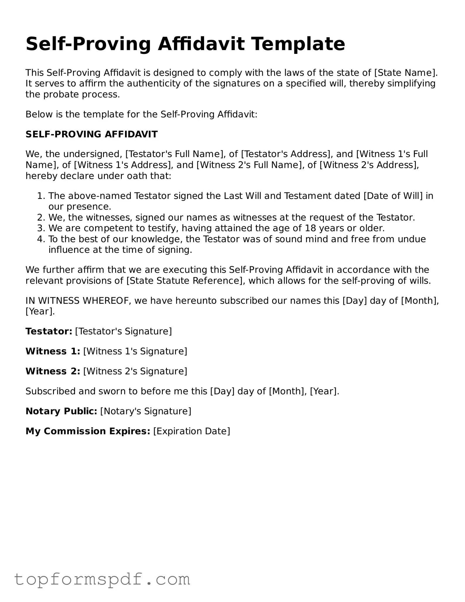 Legal Self-Proving Affidavit Form