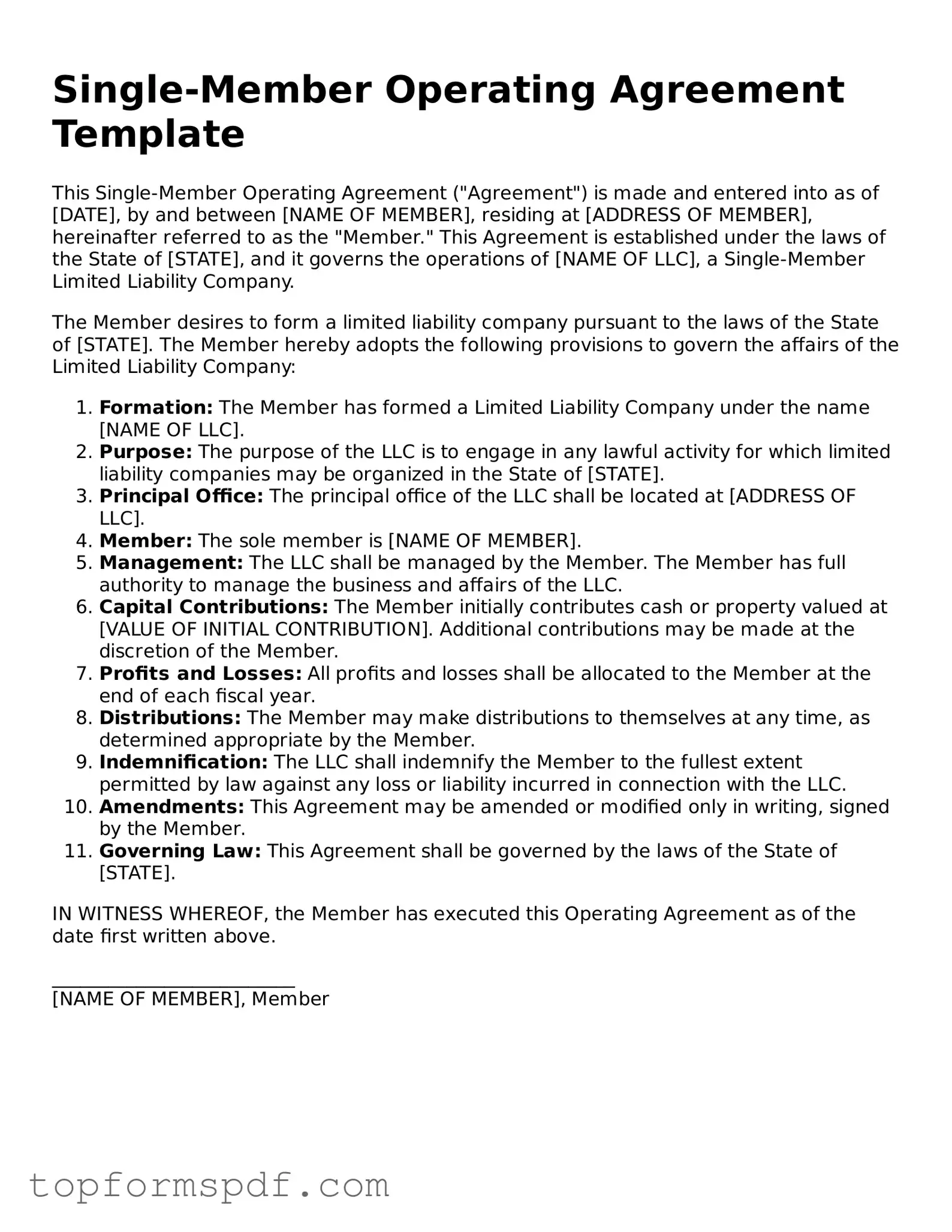 Legal Single-Member Operating Agreement Form