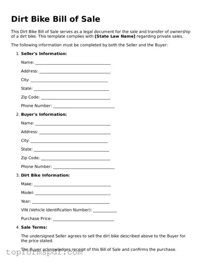 Legal Dirt Bike Bill of Sale Form