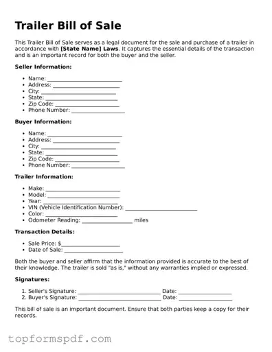 Legal Trailer Bill of Sale Form