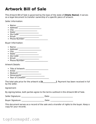 Legal Artwork Bill of Sale Form