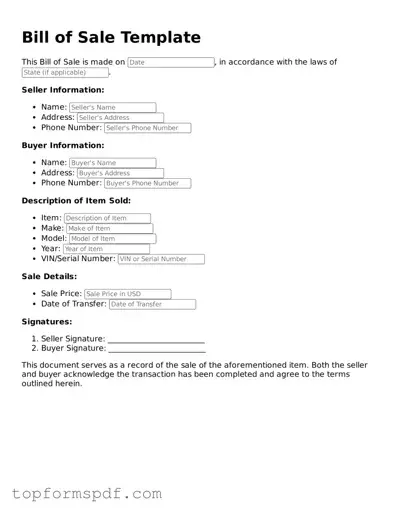 Legal Bill of Sale Form