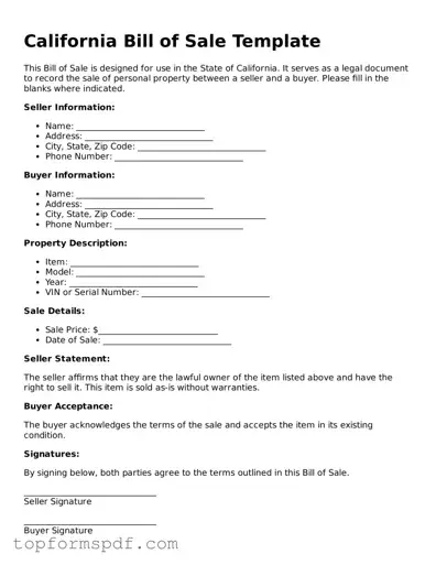 Blank California Bill of Sale Template