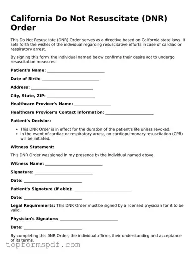 Blank California Do Not Resuscitate Order Template