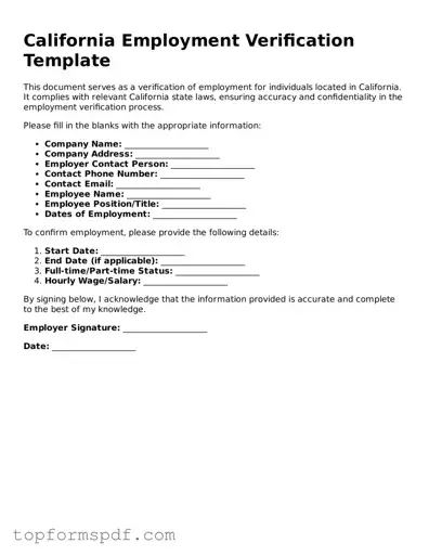 Blank California Employment Verification Template