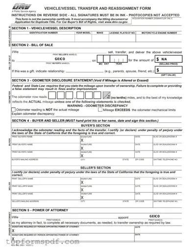 California Fotm Reg 262 Template