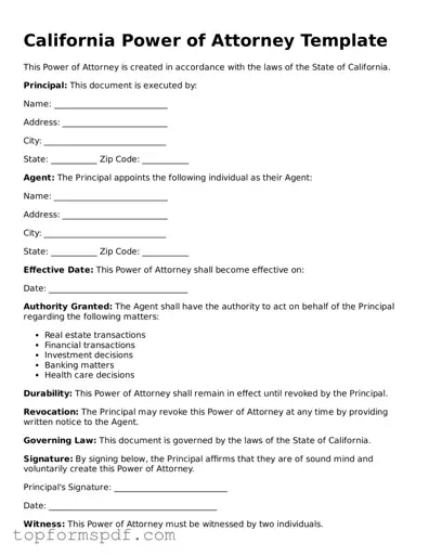 Blank California Power of Attorney Template