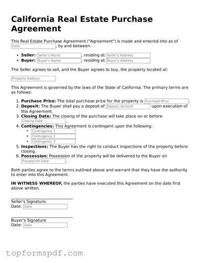 Blank California Real Estate Purchase Agreement Template