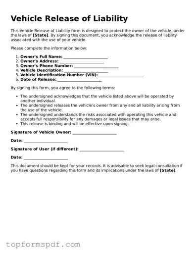 Legal Vehicle Release of Liability Form