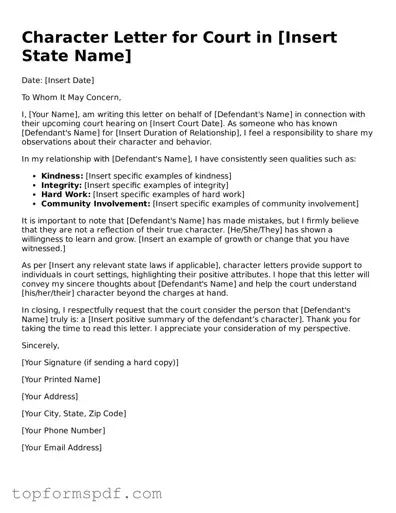 Legal Character Letter for Court Form