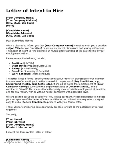 Legal Letter of Intent to Hire Form