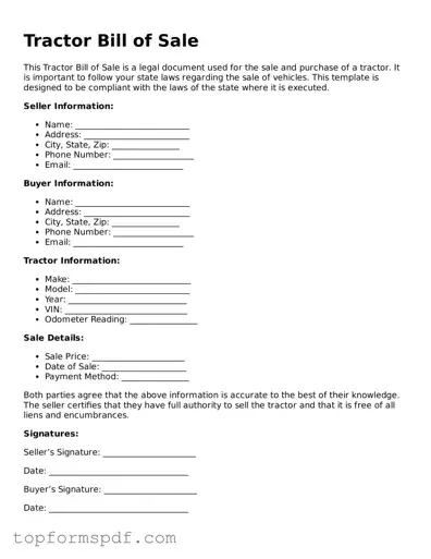 Legal Tractor Bill of Sale Form