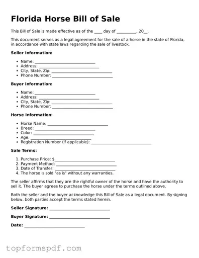 Blank Florida Horse Bill of Sale Template