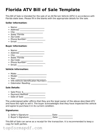 Blank Florida ATV Bill of Sale Template
