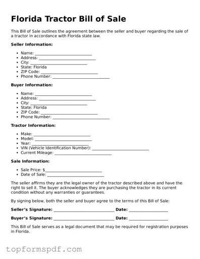 Blank Florida Tractor Bill of Sale Template