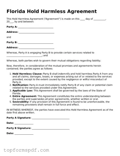 Blank Florida Hold Harmless Agreement Template