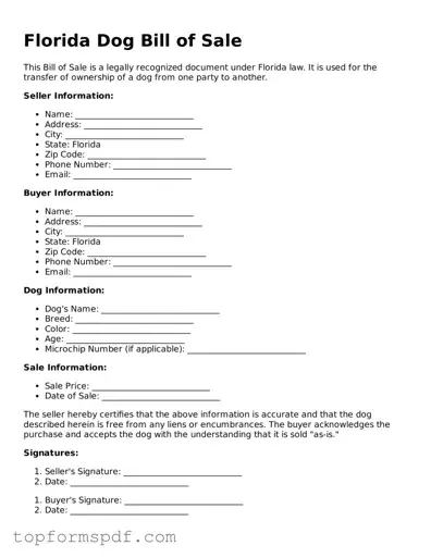 Blank Florida Dog Bill of Sale Template