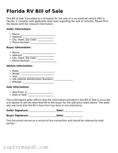 Blank Florida RV Bill of Sale Template