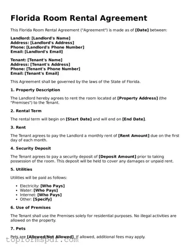 Blank Florida Room Rental Agreement Template