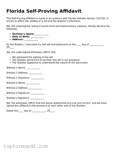 Blank Florida Self-Proving Affidavit Template