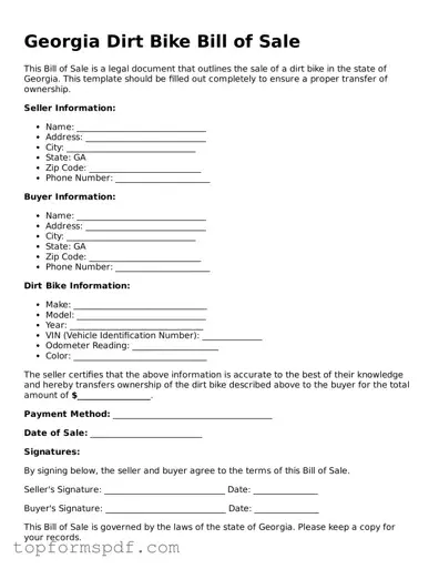 Blank Georgia Dirt Bike Bill of Sale Template