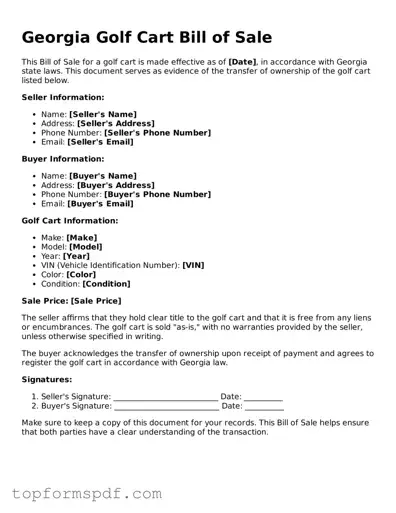 Blank Georgia Golf Cart Bill of Sale Template