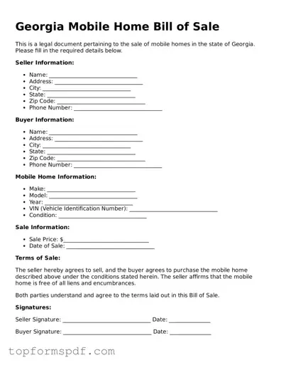 Blank Georgia Mobile Home Bill of Sale Template