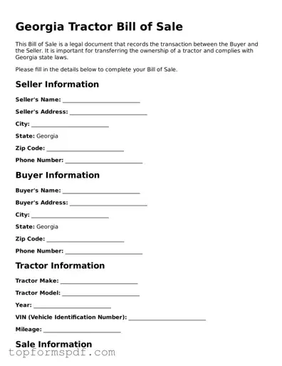 Blank Georgia Tractor Bill of Sale Template