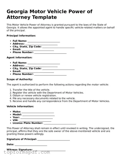 Blank Georgia Motor Vehicle Power of Attorney Template