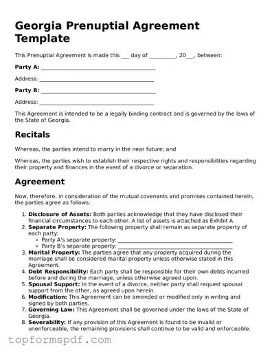 Blank Georgia Prenuptial Agreement Template