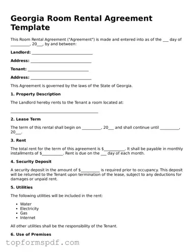 Blank Georgia Room Rental Agreement Template