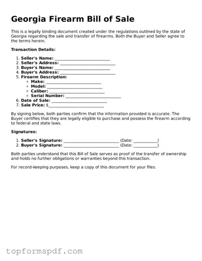 Blank Georgia Firearm Bill of Sale Template