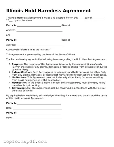 Blank Illinois Hold Harmless Agreement Template