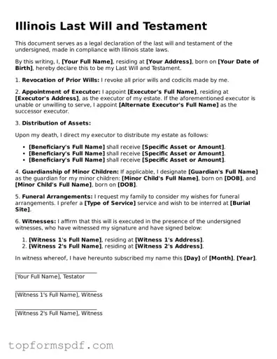 Blank Illinois Last Will and Testament Template