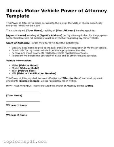 Blank Illinois Motor Vehicle Power of Attorney Template