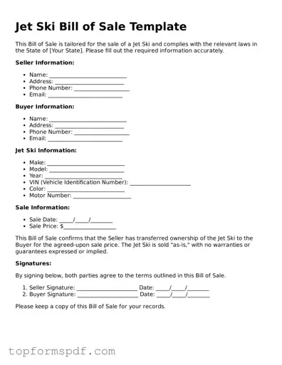Legal Jet Ski Bill of Sale Form