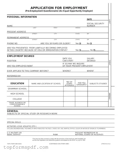 Employment Application Pdf Template