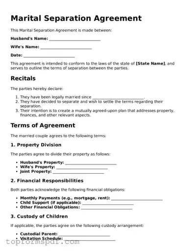 Legal Marital Separation Agreement Form
