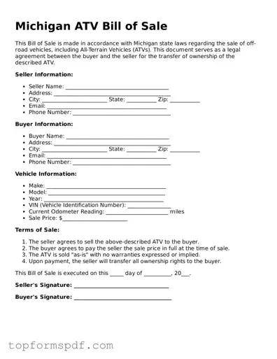 Blank Michigan ATV Bill of Sale Template
