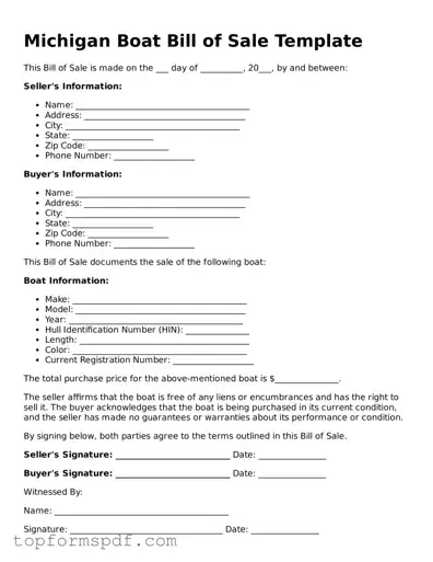 Blank Michigan Boat Bill of Sale Template