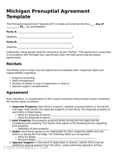 Blank Michigan Prenuptial Agreement Template
