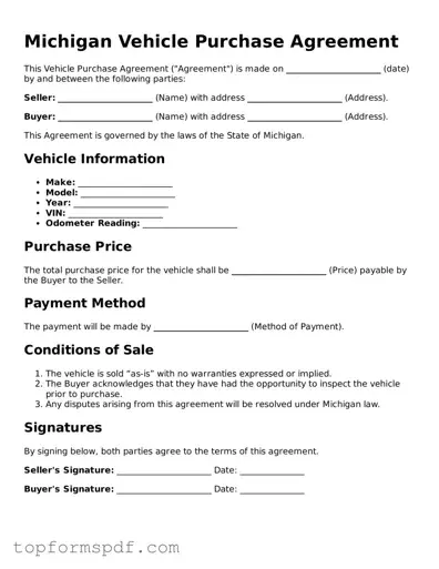 Blank Michigan Vehicle Purchase Agreement Template