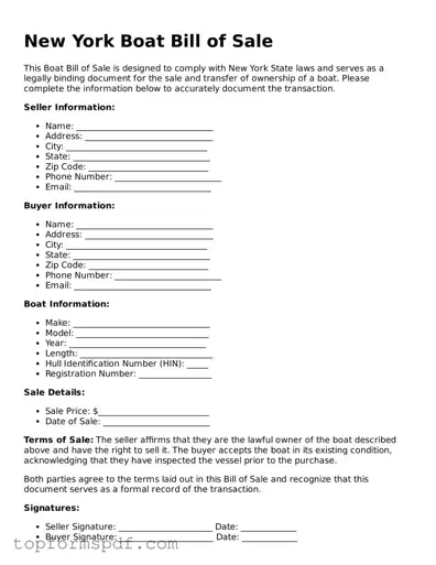 Blank New York Boat Bill of Sale Template
