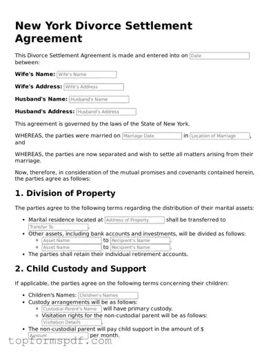 Blank New York Divorce Settlement Agreement Template