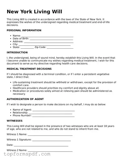 Blank New York Living Will Template