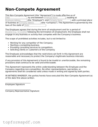 Legal Non-compete Agreement Form
