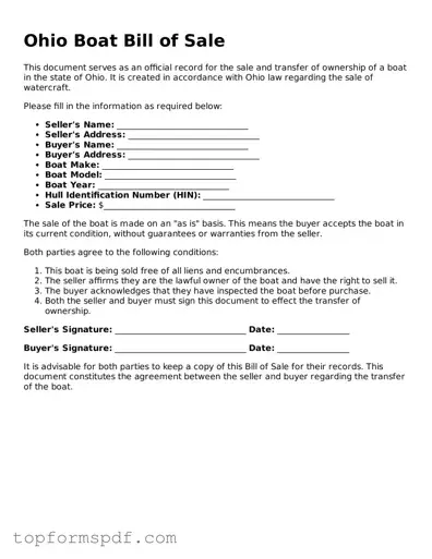 Blank Ohio Boat Bill of Sale Template