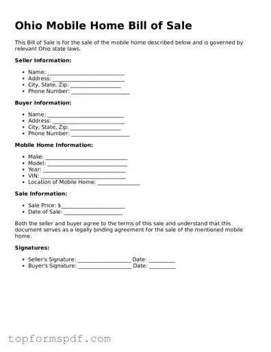 Blank Ohio Mobile Home Bill of Sale Template