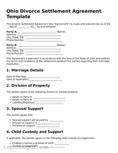Blank Ohio Divorce Settlement Agreement Template